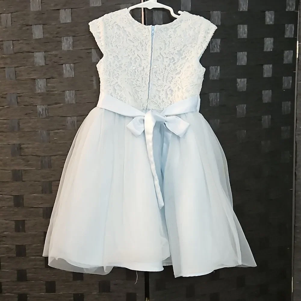Rare Editions Ice Blue  Lace Mesh Girls Dress Size 6
